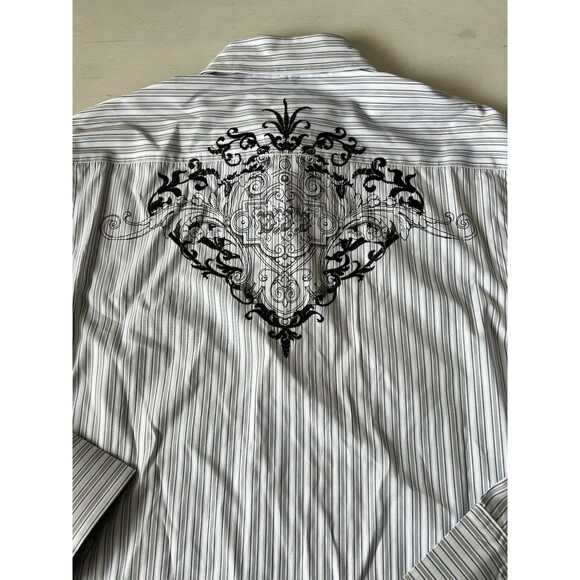 7 Diamonds Mens 2XL Pin Stripe Metal Button Up‎ Long Sleeve Shirt - Picture 6 of 7